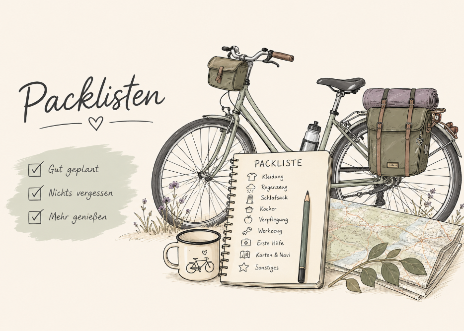Anpassbare Packlisten für Radtouren/Fahrrad/Gravelbike