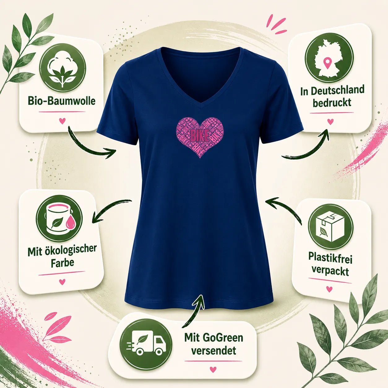 Bike Herz V - Neck - ZweiRadZauber